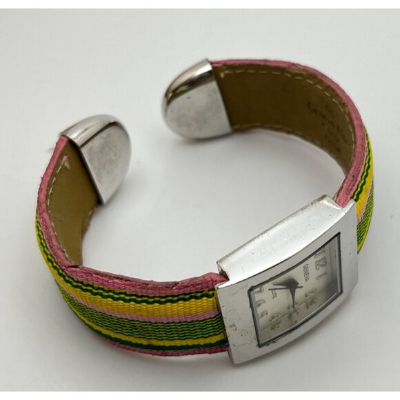 Geneva Elite Womens Watch Rainbow Cuff Bracelet Colorful Striped Fabric Band - Picture 3 of 7